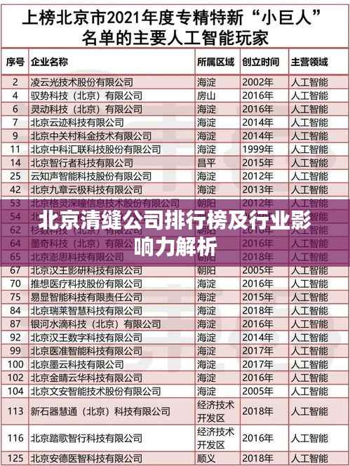 北京清缝公司排行榜及行业影响力解析