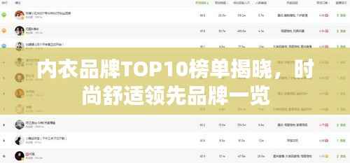 内衣品牌TOP10榜单揭晓,时尚舒适领先品牌一览