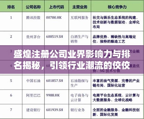 盛煌注册公司业界影响力与排名揭秘,引领行业潮流的佼佼者!